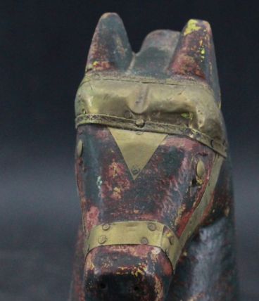 Tête de cheval bois et laiton ancienne