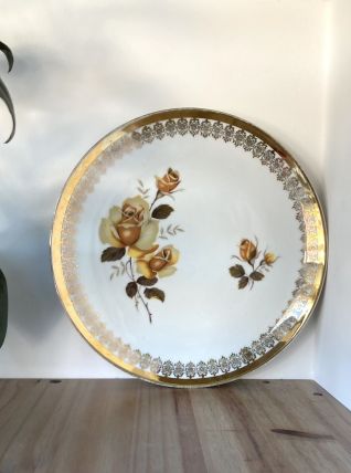 Plat vintage L.E.S Porcelaine au décor de roses 