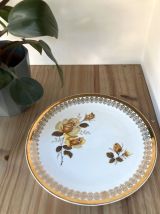 Plat vintage L.E.S Porcelaine au décor de roses 