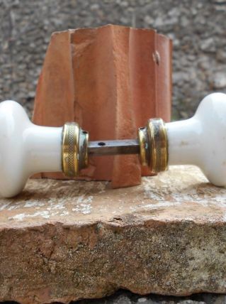 POIGNEES DE PORTE ANCIENNE VINTAGE CERAMIQUE PORCELAINE BLAN