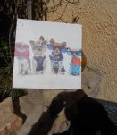 TOILE IMPRIMEE PETITS CHIENS TABLEAU TBE  40 X 40 CM