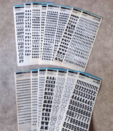 15 planches mecanorma lettres et chiffres