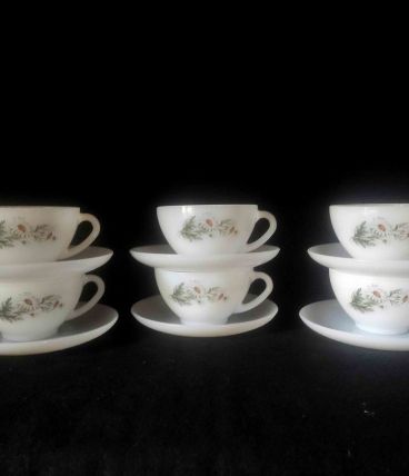 6 tasses Arcopal motif marguerites