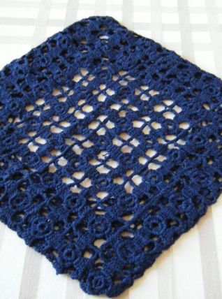 Housse coussin crochet fait main Vintage 60'S bleu-marine