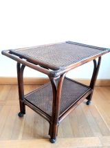 Desserte roulante rotin et cannage 1970 