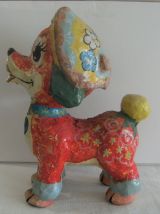Jouet ancien papier mâché peint carton bouilli chien 