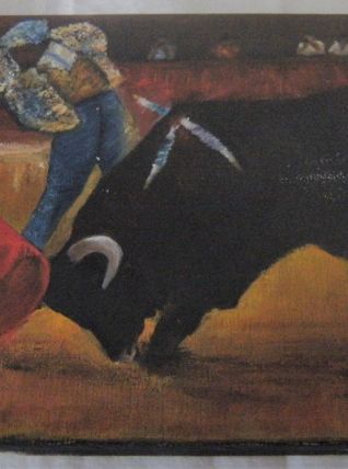 Peinture sur toile tauromachie corrida signé Guy Auber
