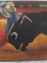 Peinture sur toile tauromachie corrida signé Guy Auber