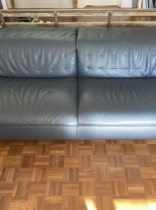 Canapé Roche Bobois 3 places cuir bleu pétrole 