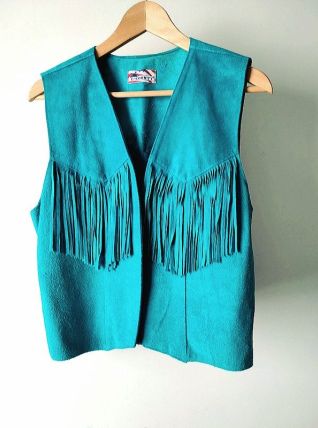GILET A FRANGE  CUIR 