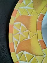 Miroir rond, mosaïque jaune&amp; orange