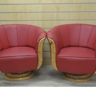 deux FAUTEUIL ART DECO LOUPE D'ORME rouge