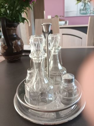 Serviteur a assaisonnement,verre,plateau inox