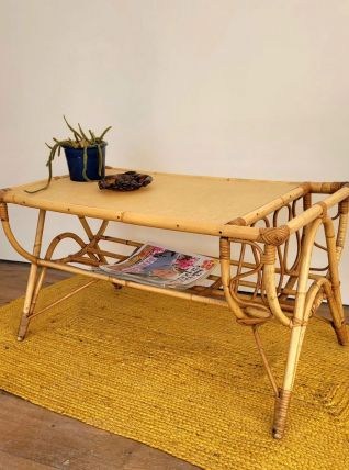 Table basse en rotin années 70