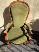 Fauteuil magnifique Voltaire XIX ème siècle, en noyer d'époq