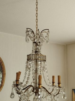 Lustre à pampilles Louis XVI d'époque en cristal, magnifique