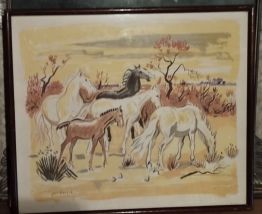 Tableau lithographie, thème "chevaux" du peintre Y. BRAYER