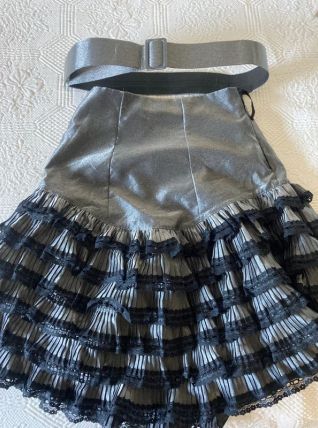 jupe Madrid vintage argentée et noire avec volant taille 34