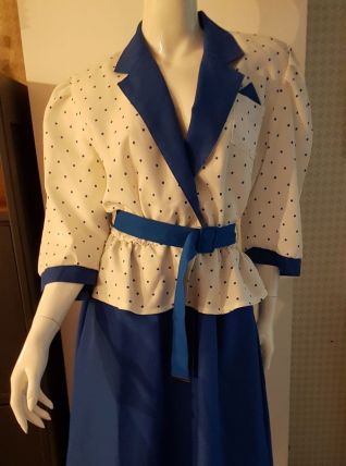 Superbe robe vintage blanche et bleue  t40