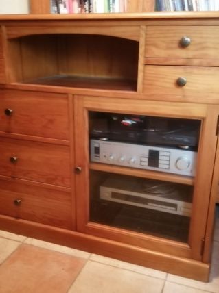 meuble hifi TV bois massif clair style pin anglais Tiffanny 