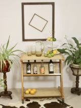Chariot de bar vintage année 60 chêne et métal produit par J