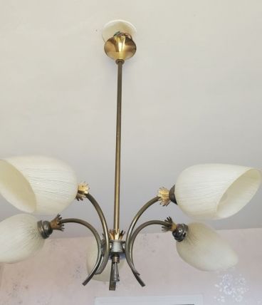 Lustre 1960 en laiton et verre