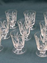 Ensemble 9 verres à liqueur en Cristal fin gravé