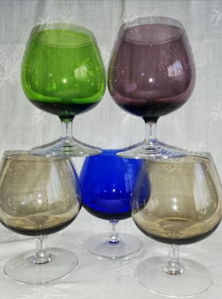 5 anciens grands verres à cognac 