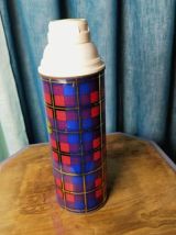 Thermos motif tartan bleu rouge Liseret doré