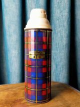 Thermos motif tartan bleu rouge Liseret doré