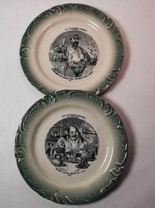 2 Assiettes parlantes anciennes faïence de GIEN, série les D
