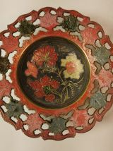 Bol Coupelle en laiton Émaillé Vintage Décor floral