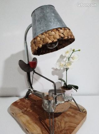 Lampe déco artisanale recyclage moulinette métal