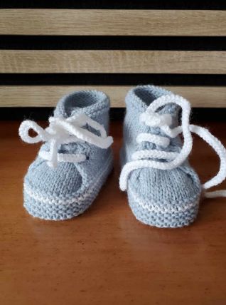 Chaussons baskets pour bébé, laine layette, tricot fait main