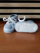 Chaussons baskets pour bébé, laine layette, tricot fait main
