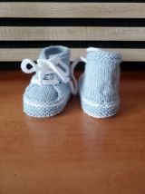 Chaussons baskets pour bébé, laine layette, tricot fait main