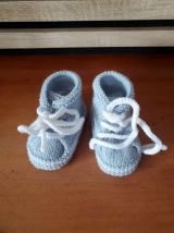 Chaussons baskets pour bébé, laine layette, tricot fait main