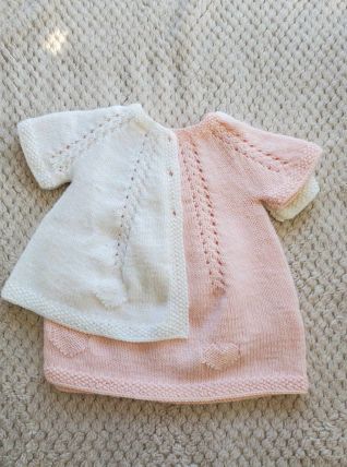 Robe Création en laine layette ROSE, tricot fait main