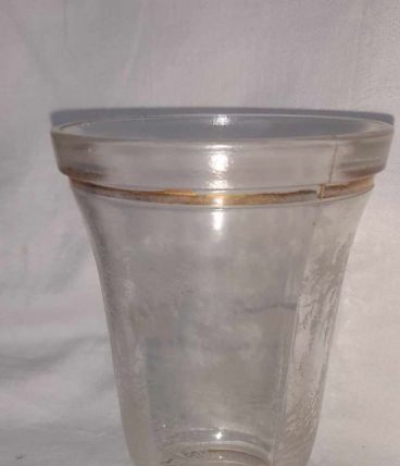 Ancien Vase En Verre Moulé Décors Dorés Et Dessins Forêt 