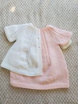 Gilet Création laine layette blanche, tricot fait 0-3 mois