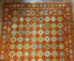 Grand tapis vintage années 70 en laine et coton. 