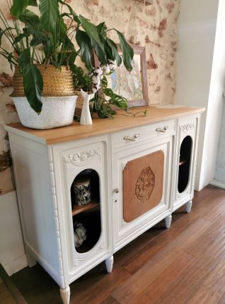 buffet ancien blanc et bois clair