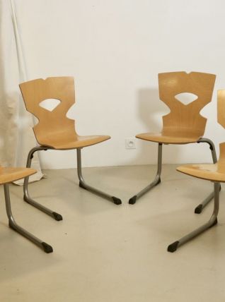 Lot de 4 chaises de cantine vintage. Année 90, Réf samuel