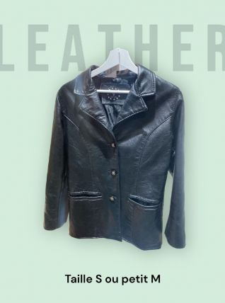 Veste vintage cuir noir cintrée taille S