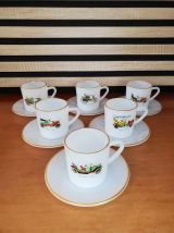 Service de 6 tasses à café et soucoupes, voitures anciennes