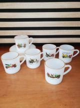 Service de 6 tasses à café et soucoupes, voitures anciennes