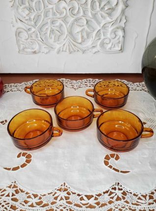 Ensemble de 5 tasses à café en verre ambré, DURALEX