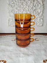 Ensemble de 5 tasses à café en verre ambré, DURALEX