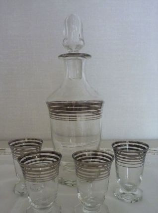 Carafe et verres à liqueur en verre vintage Art déco