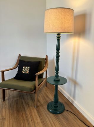 Lampadaire luminaire pied bois torsadé tourné vintage abat j
